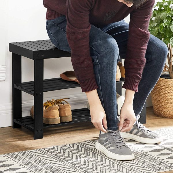 SONGMICS Shoe Rack Bench, 3-Tier Bamboo Shoe Organizer Storage Shelf, Holds 264 lb, Black ULBS04H - Image 4