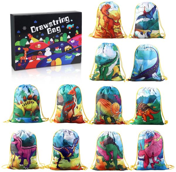 12 PCS Kids Dinosaur Party Favor Bags for Birthday Party Drawstring Package Dinosaur Goody Bag Gifts for Boys Girls - Image 9