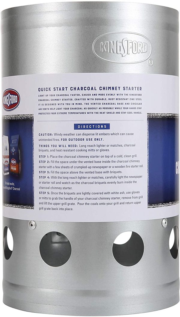 Kingsford BB0466 Deluxe BBQ Chimney Starter for Charcoal Grill, Silver - Image 8