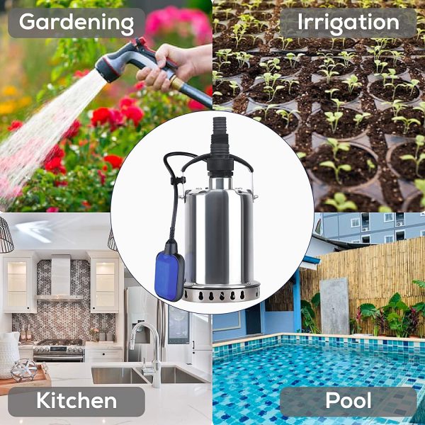 1/2HP 1850 GPH Submersible Pump Stainless Steel Portable Sump Pumps Electric Transfer Water Pump Utility Clean Water for Pool,Ponds and Basement Drain - Image 4