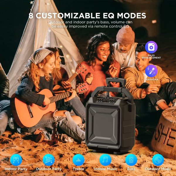 Portable PA System, Powerful 600W PMPO, 8" Woofer, Rechargeable Karaoke Machine with 3'' Tweeter Speaker, Deep Bass/Treble, EQs/Echo, Works with Bluetooth/Mic/AUX/FM/USB, Telescopic Handle/Wheels Speaker for Dancing/Gym