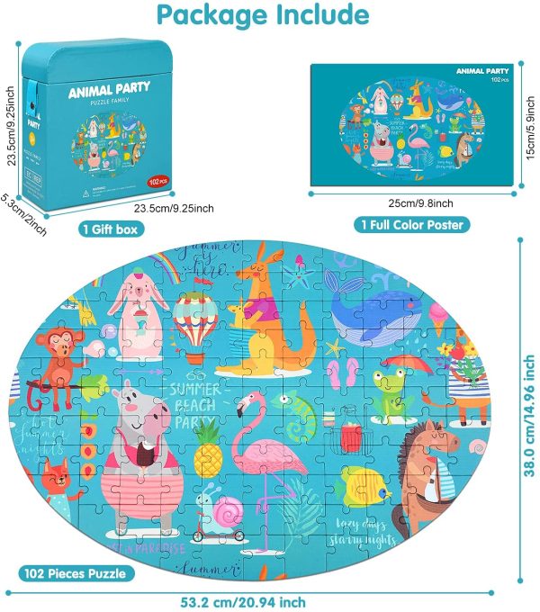 Jigsaw Puzzles for Kids Ages 4-8, 102 Pieces Animal Party Theme Cardboard Puzzles for Animal Lovers, Sturdy Puzzles Box and Poster, Educational Toys Gift for Boys Girls - Image 5