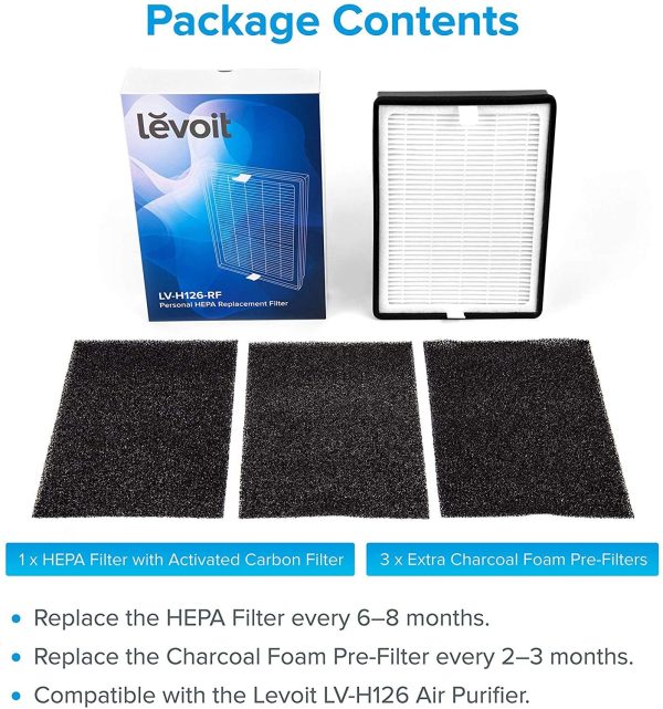 Levoit LV-H126 Air Purifier Replacement Filter, Include 1 x True HEPA and Activated Carbon Set, 3 x Pre-Filters, LV-H126-RF, Black, Small - Image 5