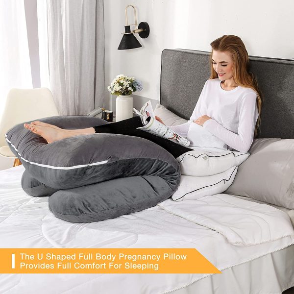 Chilling Home Pregnancy Pillow For Sleeping, 55 inches Full Body Pillow Maternity Pillow for Pregnant Women, Comfort U Shaped Zootzi Pillow with Removable Washable Velvet Cover(Dark Grey, 55 x 28 inches) - Image 7