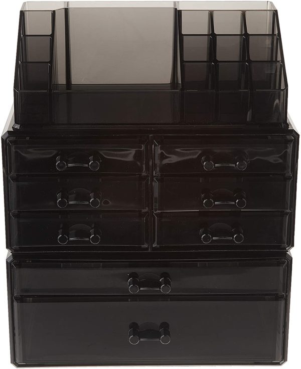 SONGMICS Makeup Organizer 8-Drawer Cosmetic Storage 3 Pieces Set Jewelry Display Case, Black UJMU08B - Image 3