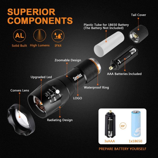 Semlos Tactical Flashlight(Batteries Included) 1000 Lumen, Led Searchlights, Pocket Flashlight High Lumens, 5 Modes, Zoomable, Water Resistant, Handheld Light for Camping, Outdoor, Emergency - Image 5