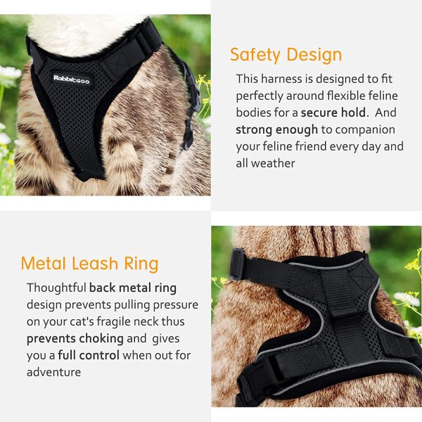 rabbitgoo Cat Harness and Leash for Walking, Escape Proof Soft Adjustable Vest Harnesses for Small Medium Cats, Easy Control Breathable Reflective Strips Jacket, XS, Black - Image 4