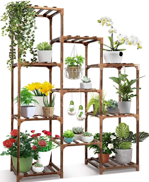 Plant Stand Indoor Outdoor,CFMOUR 10 Tire Tall Large Wood Plant Shelf Multi Tier Flower Stands,Garden Shelves Wooden Plant Display Holder Rack for Living Room Corner Balcony Office Lawn Patio - Image 4