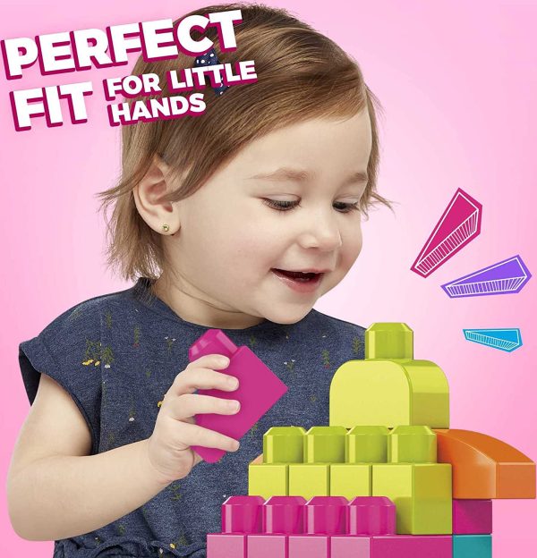 Mega Bloks First Builders Big Building Bag Building Set, 80 big building blocks and 1 pink storage bag, develops creativity and imagination, toy gift set for ages 1-5