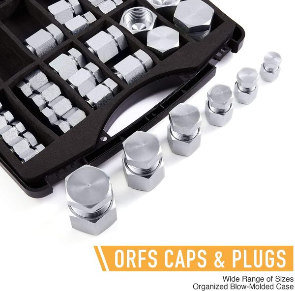 64 Piece ORFS Cap & Plug Kit Hose Tube and Pipe Hydraulic Fitting Set O-Ring Face Seal Cap and Plug Kit Galvanized 45# Steel with Precision Threading Sizes 4 6 8 10 12 16 - Image 7