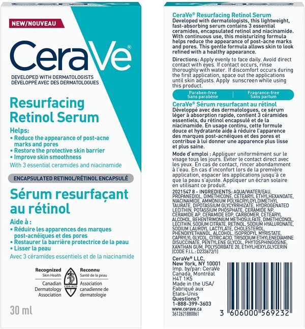 CeraVe Resurfacing RETINOL Serum For Face. Helps even skin tone. Improves skin smoothness. Gentle on skin gel with niacinamide, 3 essential ceramides. Fragrance-free. 30ML. - Image 2