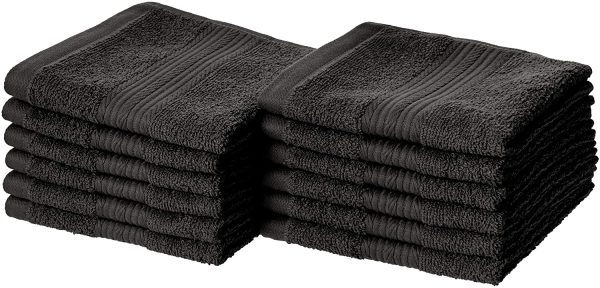 Amazon Basics Fade-Resistant Cotton Washcloth - 12-Pack, Black - Image 8