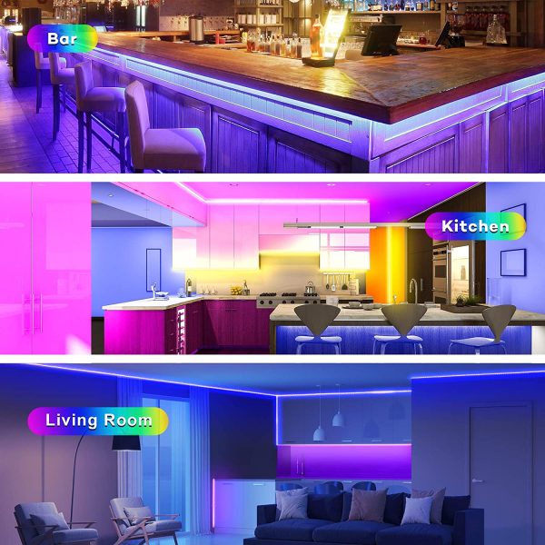 100FT LED Strip Lights, NUTSSA Ultra Long Music Sync Color Changing LED Light Strips, Smart App and Remote Control with 3 Button Controller, RGB LED Lights Strip for Bedroom, Ceiling, Home Decoration - Image 3