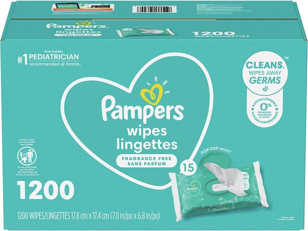 Pampers Baby Wipes, Complete Clean Fragrance Free, 15X Pop Top, Hypoallergenic and Dermatologist-Tested, 1200 Count, Packaging May Vary - Image 5