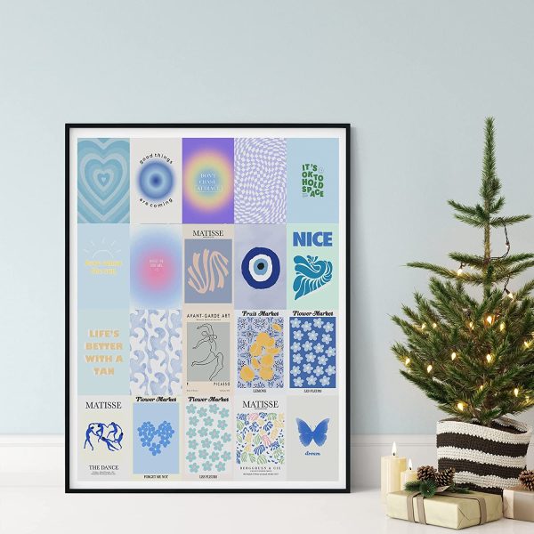 Danish Pastel Room Decor Aesthetic Wall Collage Kit - Matisse Posters for Room Aesthetic Wall Decor - Blue Aesthetic Picture Collage Kit for Wall Aesthetic - Trendy Teen Gifts for Girls - Flower Market Poster Set - Minimalist Wall Art Bedroom Decor (50pcs of 4x6inch, Blue) - Image 2