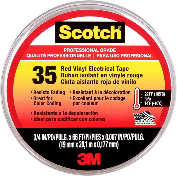 Scotch #35 Red Vinyl Electrical Tape, 0.75 in x 66 ft (10810)