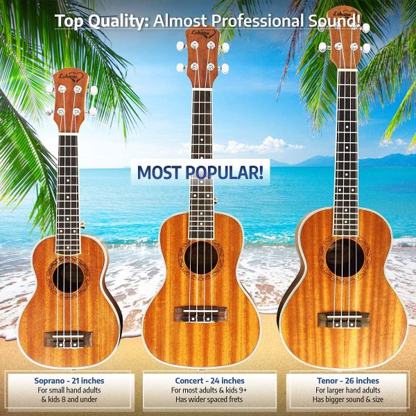 Ukulele Concert Size Bundle From Lohanu (LU-C) 2 Strap Pins Installed FREE Uke Strap Case Tuner 3 Picks Hanger Aquila Strings Installed Free Video Lessons BEST UKULELE BUNDLE DEAL Purchase Today! - Image 2