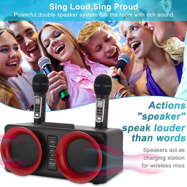 Karaoke Machine, ALPOWL Portable PA Speaker System with 2 Wireless Microphone for Home Party, Meeting, Wedding, Church, Picnic, Outdoor/Indoor [Black] - Image 3