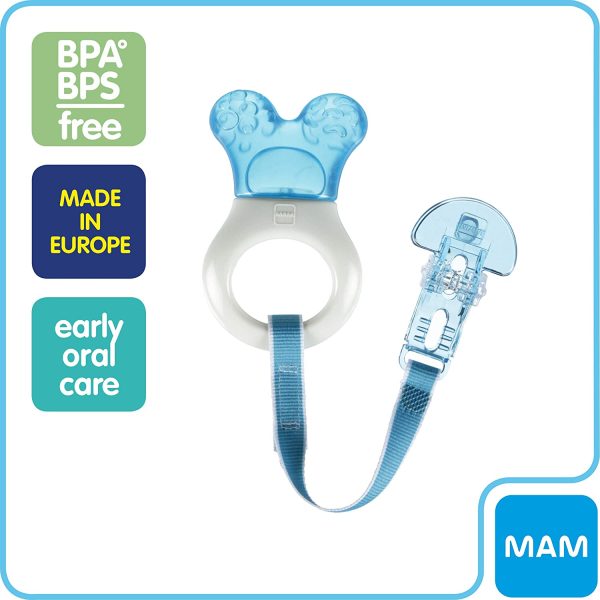 MAM Baby Toys, Teething Toys, Mini Cooler Teether with Clip, Boy 2+ Months (1 Count), MAM Mini Cooler Teether for Baby Boy Teething Pain, Baby Essentials - Image 4