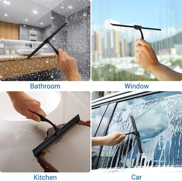 LUXEAR Shower Squeegees with Sticky Surface Non-Slip Bathroom Squeegee 10 inch Window Glass Squeegee for Bathroom Door Car Mirror Wiper, Replacement Silicone Blade Included, Black - Image 8