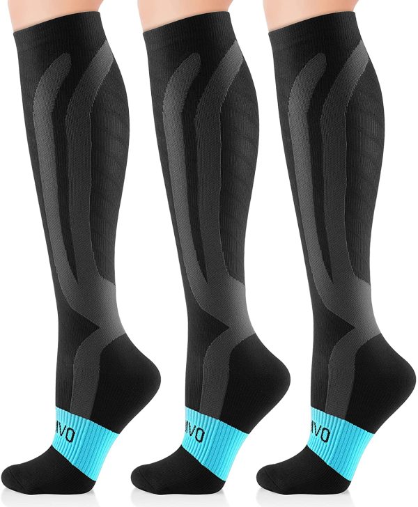 Cambivo 3 Pairs Compression Socks for Women and Men, fit for Running, Flight, Travel, Pregnancy, Nurses, Medical, Circulation and Recovery(20-30 mmHg) - (Blue, Small) - Image 4