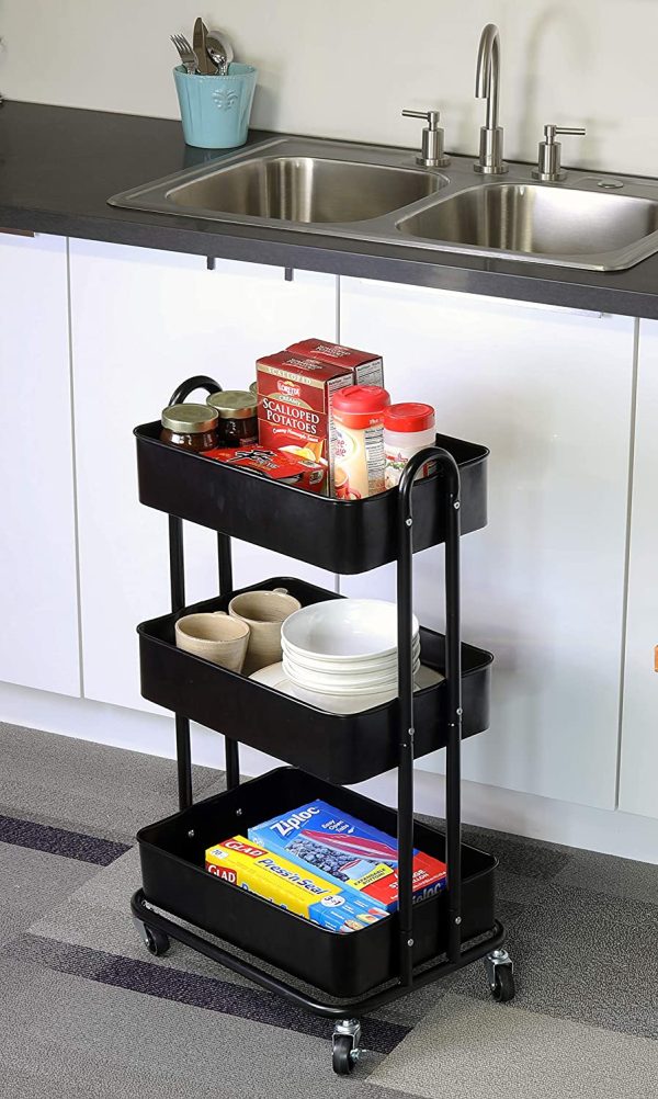 SimpleHouseware 3-Tier Metal Kitchen Cart Utility Rolling Cart, Black - Image 5