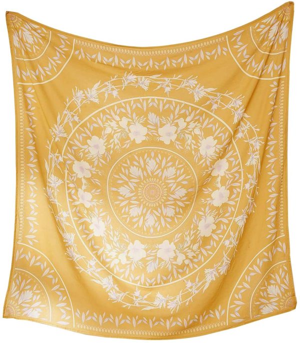 Simpkeely Sketched Floral Medallion Tapestry, Trippy Mandala Wall Hanging Yellow Tapestries, Indian Boho Art Print Mural for Bedroom Living Room Dorm Home Décor 59.1 x 59.1 Inches (Mustard Yellow) - Image 5