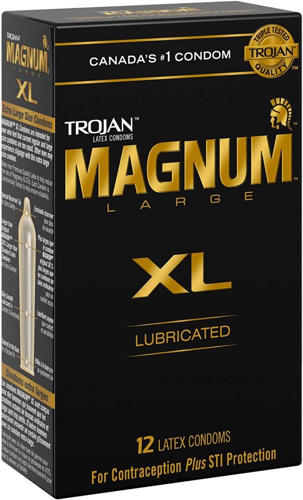 TROJAN Magnum XL Extra Large Size Lubricated Latex Condoms, 12 Count