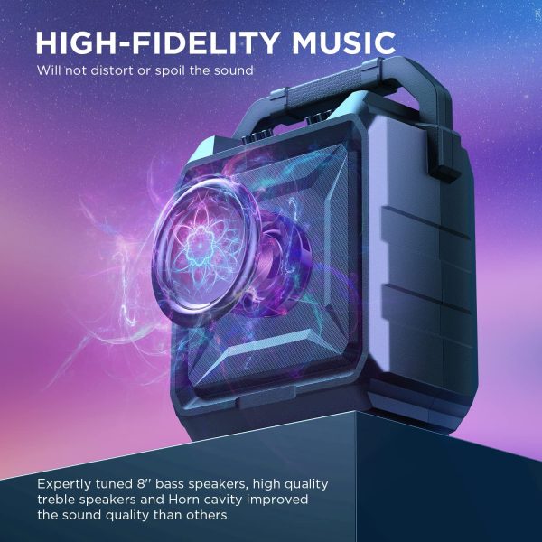 Portable PA System, Powerful 600W PMPO, 8" Woofer, Rechargeable Karaoke Machine with 3'' Tweeter Speaker, Deep Bass/Treble, EQs/Echo, Works with Bluetooth/Mic/AUX/FM/USB, Telescopic Handle/Wheels Speaker for Dancing/Gym - Image 7