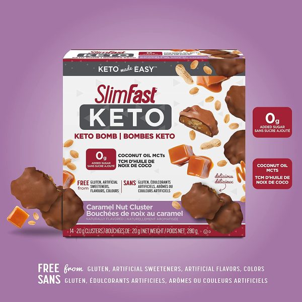 SlimFast KETO Bomb Snacks, 14x20g Chocolate Caramel Nut Clusters per box, 280 grams - Image 7