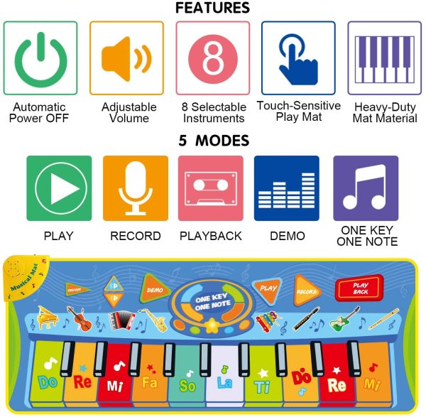 LEADSTAR Musical Mat, Keyboard Electronic Music Carpet, Collapsible Piano Mat for Kids，Touch Play Learning Singing Blanket for Children Baby Early Education Toys - 51.2*18.9 in - Image 8