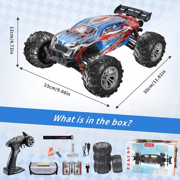 Hosim 1:16 Brushless 55+ kmh High Speed Large RC Cars,Remote Control Car 4x4 Off Road Monster Truck Electric All Terrain Waterproof Toys Hobby Vehicle for Kids and Adults - 2 Batteries for 40+ Min Play - Image 7