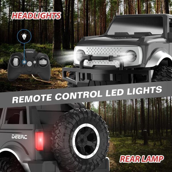 DEERC DE49 RC Cars Remote Control Car, 2.4Ghz 1:18 Scale All-Terrain SUV Monster Trucks with LED Head Lights&Back Tire, 80 Min Play Auto DEMO Mode Matte Off-Road Crawler Toy Gifts for Boys Girls &Kids