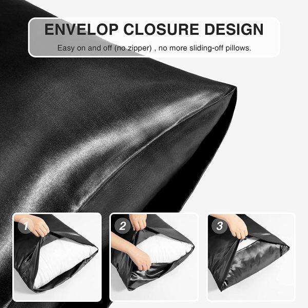 Silk Satin Pillowcase for Hair and Skin (Black, 20x26 inches) Slip Pillow Cases Standard Size Set of 2 - Satin Pillow Covers with Envelope Closure - Image 5