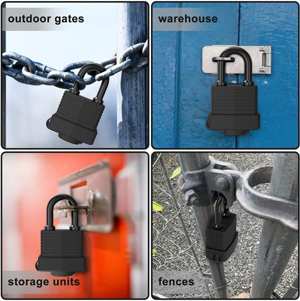 Padlock with Key, [2 Pack] [4 Keys] Diyife Waterproof Lock Key Padlocks Outdoor, 40mm Heavy Duty Padlocks Anticut, Laminated Steel for Gym Locker, Garage, Fence, Shed, Yard - Image 4