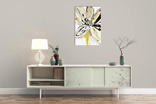 Black and White Yellow Abstract Flower Wall Art Decor Canvas Painting Kitchen Prints Pictures for Home Living Dining Room