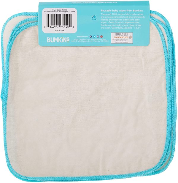 Bumkins Reusable Flannel Wipes, 12-Count, Natural - Image 3