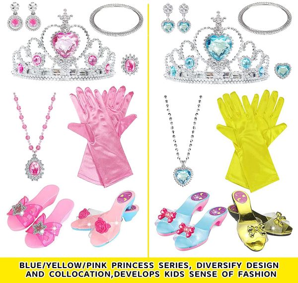 WTOR Girls Toys Princess Dress up Shoes Pretend Role Play Set Jewelry Boutique Plastic Accessory with 4 Shoes Gloves Bracelets Earrings Crowns for Kids Aged 3 4 5 6 7 8 Birthday Party Gift - Image 4