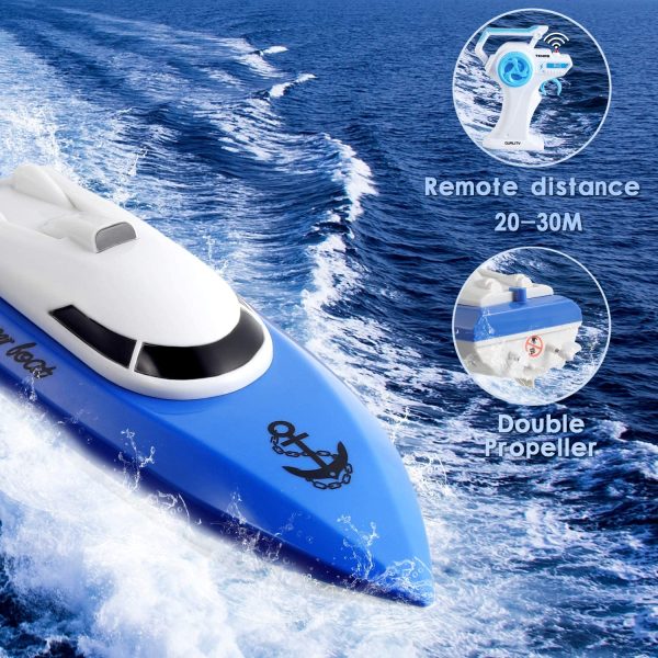 Remote Control Boat for Pools,12+ mph RC Boat with 2 Rechargeable Battery, 2.4 GHz Pool Boat Toys for Kids (Only Works in Water,Two Kinds of Remote Controls Shipped Randomly)