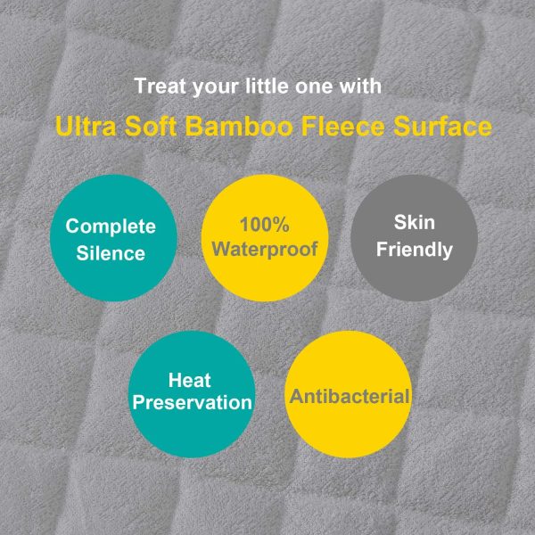 Quilted Bamboo Crib Mattress Protector, Fitted Standard Size 100% Waterproof Crib Mattress Cover, Absorbent, Breathable, Premium Hypoallergenic Fitted Cover with Extra Padding 52 x 28 x 9 inches, Grey