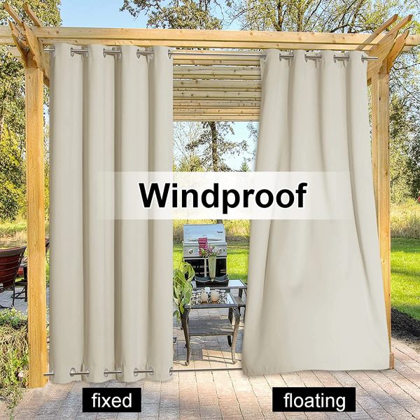 Weighted Outdoor Curtain for Patio Waterproof, Rustproof Grommet Top and Bottom Outdoor Divider Windproof Thermal Insulated Drape for Balcony/Cabana, Beige, 1 Panel, W100 x L108 - Image 2