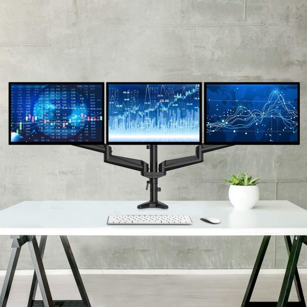 Triple Monitor Stand - Full Motion Articulating Aluminum Gas Spring Monitor Mount Fit Three 17 to 32 inch LCD Computer Screens with Clamp, Grommet Kit, Black - Image 5