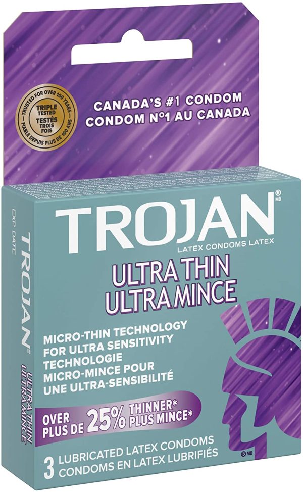 TROJAN Sensitivity Ultra Thin Lubricated Latex Condoms, 3 Count - Image 3