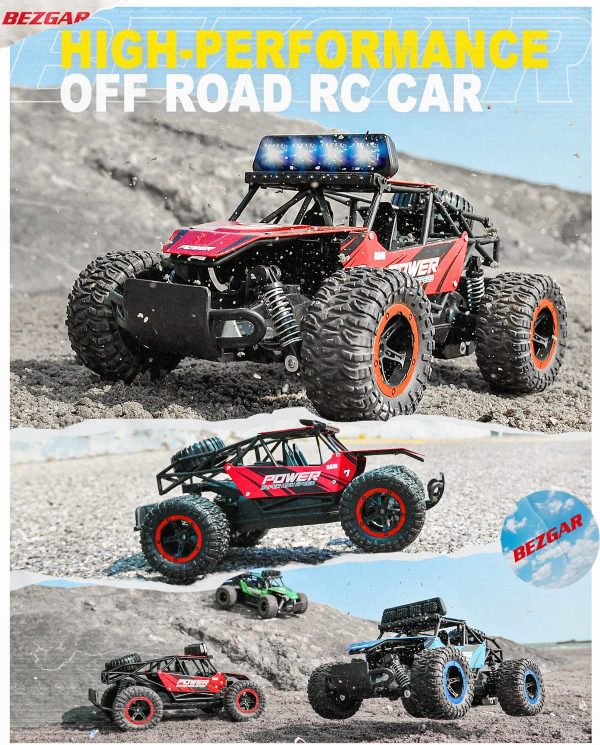 BEZGAR 17 Remote Control Car, Boys RC Truck Toy Grade 1:14 Scale 2WD High Speed 20 Km/h Electric Monster Vehicle Crawler with Two Rechargeable Batteries for Kids and Adults (Blue) - Image 4