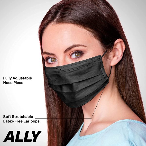 ALLY Black Procedure Masks with Ear-Loops (50pcs) ASTM Level 3 Surgical Masks, Medical Masks, Disposable Face Masks, Masque Chirurgical ?? Fixations Auriculaires, Masques Jetable, Masque Medical - Image 5