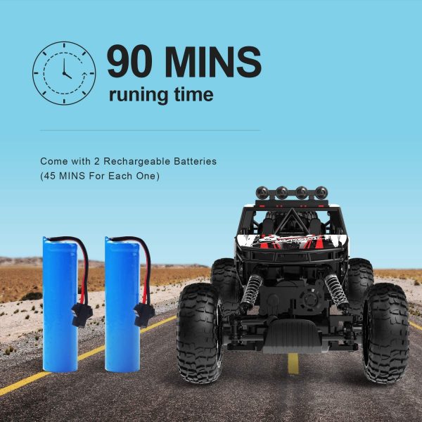 DEERC DE45 RC Car, Remote Control Car 1:14 Off Road Monster Truck,Metal Shell 4WD Dual Motors LED Headlight Rock Crawler,2.4Ghz All Terrain Hobby Truck with 2 Batteries for 90 Min Play,Boy Adult Gifts