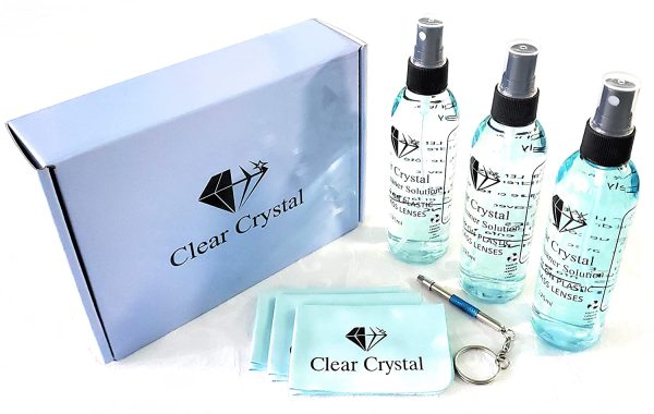 Eyeglass lens cleaning kit - including 3 anti-reflective lens cleaner solutions , 3 microfiber cleaning cloths, a screwdriver key chain including a Philips head and a flat head - by Clear Crystal - Image 2