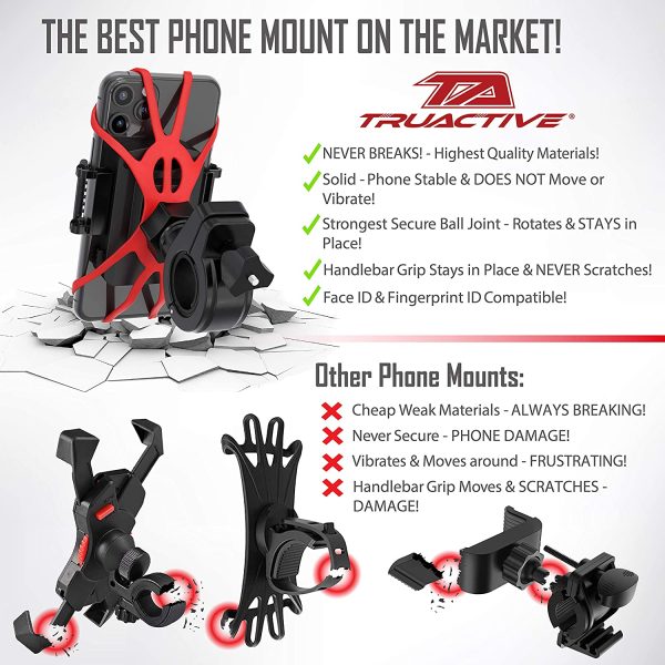 TruActive Premium Bike Phone Mount Holder, Motorcycle Phone Mount, Cell Phone Holder for Bike - Universal, Bike Phone Holder, Snowmobile, ATV - 6 Color Bands, Any Phone or Handlebar, Tool Free - Image 5