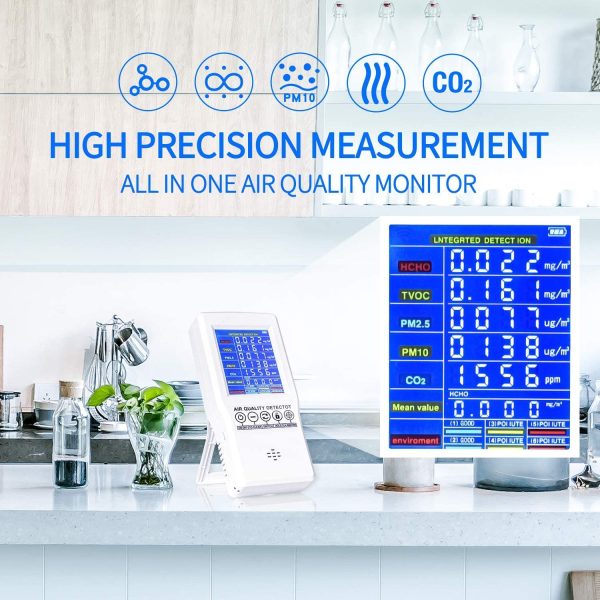 Air Quality Monitor  Indoor Air Quality Monitor for CO2 Formaldehyde(HCHO) TVOC PM2.5/PM10 -Accurate Air Quality Monitor Indoor - Image 3