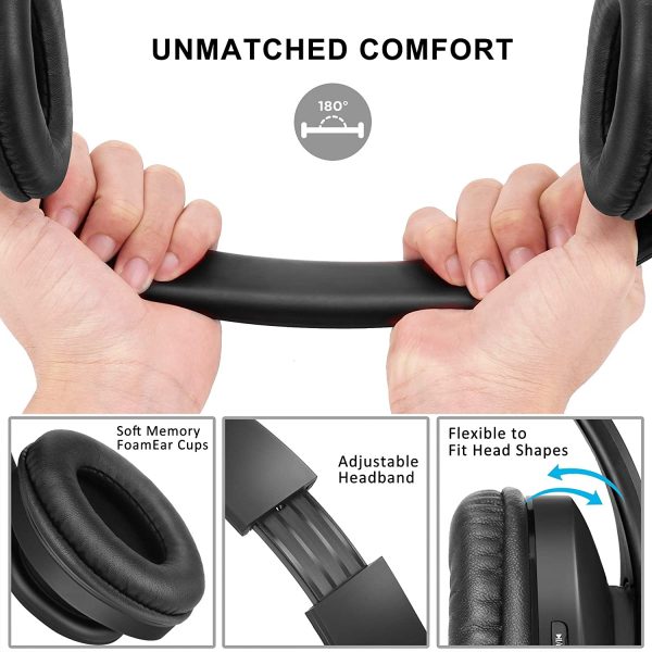 Bluetooth Over-Ear Headphones,Foldable Wireless and Wired Stereo Headset Micro SD/TF, FM for Cell Phone,PC,Soft Earmuffs &Light Weight for Prolonged Waring (Black) - Image 3